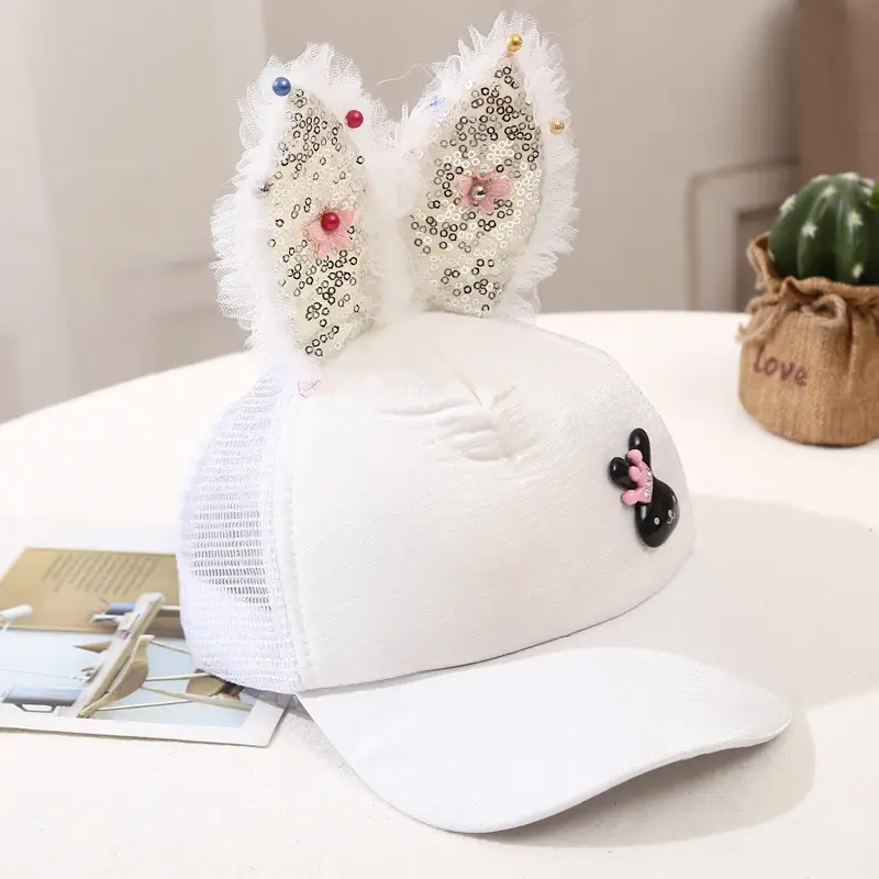 Girls Korean Style Blue Pearl Bow Sun Hat - Image 15