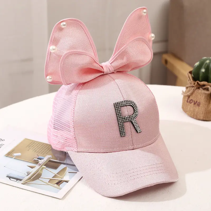 Girls Korean Style Blue Pearl Bow Sun Hat - Image 16