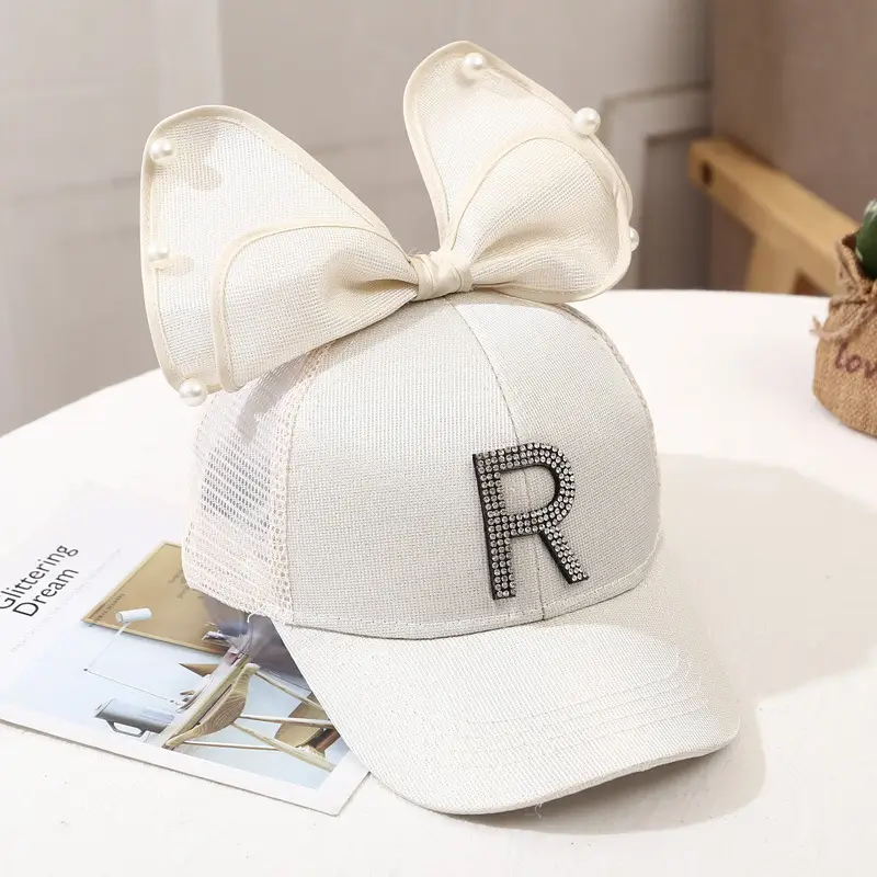 Girls Korean Style Blue Pearl Bow Sun Hat - Image 17
