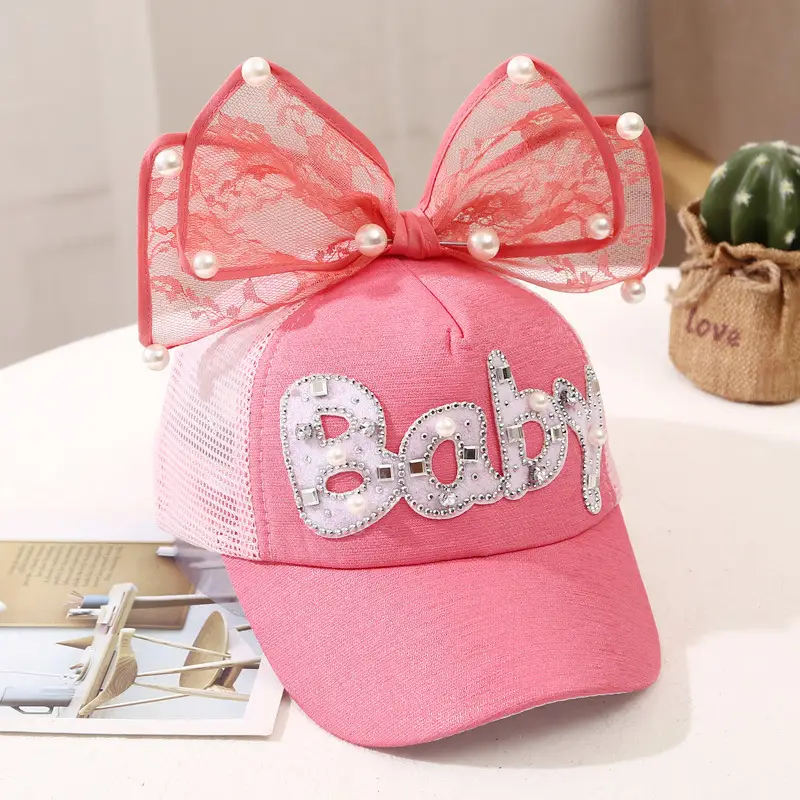 Girls Korean Style Blue Pearl Bow Sun Hat - Image 18