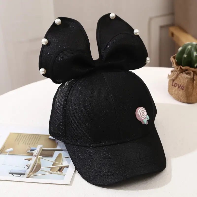 Girls Korean Style Blue Pearl Bow Sun Hat - Image 19