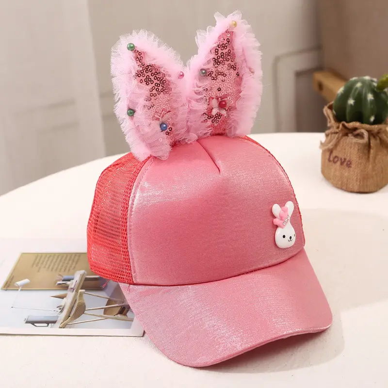 Girls Korean Style Blue Pearl Bow Sun Hat - Image 2