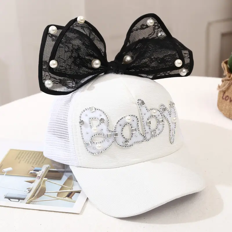 Girls Korean Style Blue Pearl Bow Sun Hat - Image 20