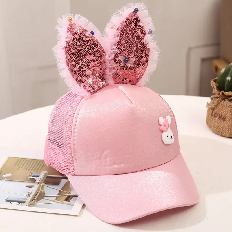 Girls Korean Style Blue Pearl Bow Sun Hat - Image 7