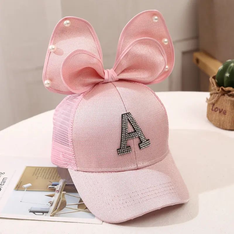 Girls Korean Style Blue Pearl Bow Sun Hat - Image 8