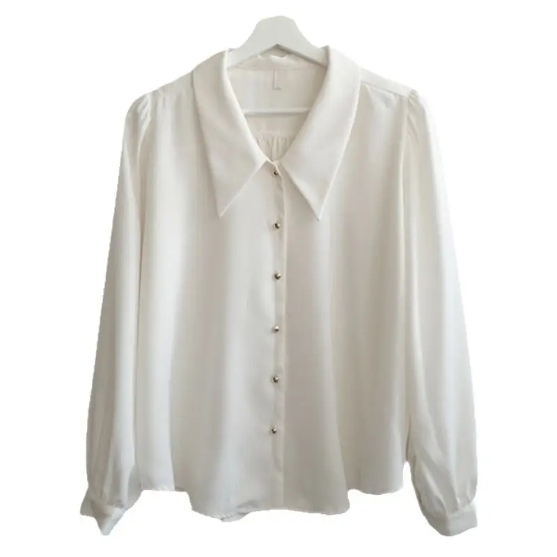 Black Pointed Collar Shirt with Long Sleeves
