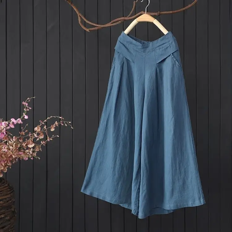 Blue Loose-Wear Wide Leg Pants Skirt for Women - Image 4
