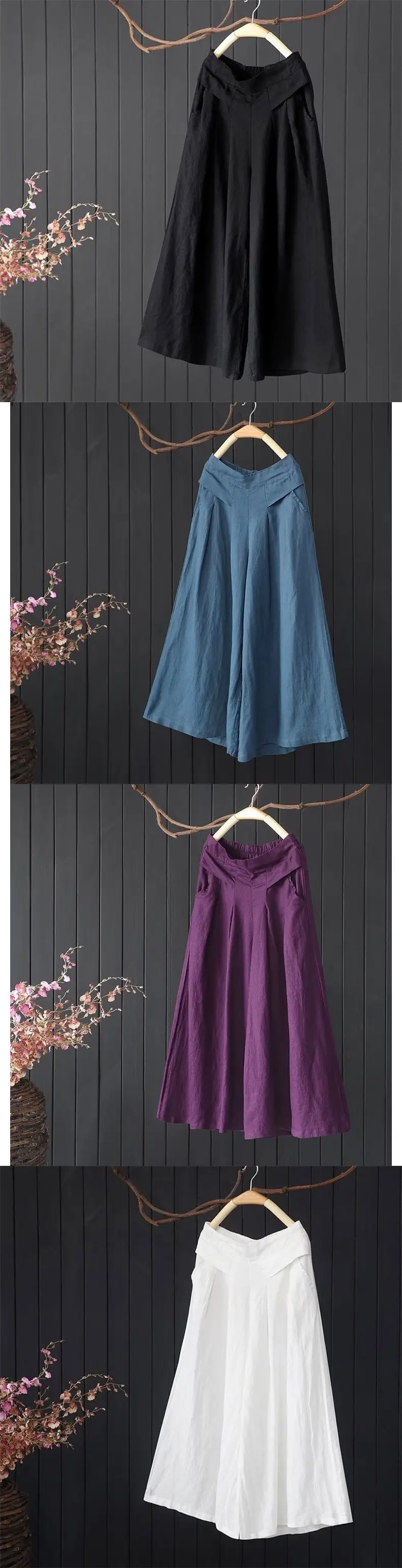 Blue Loose-Wear Wide Leg Pants Skirt for Women — feature 3