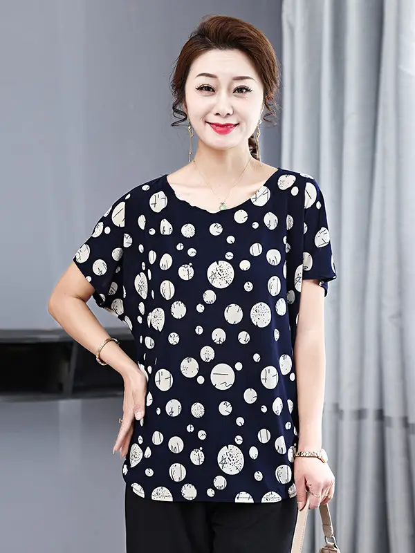 Middle-aged Eldering Bat Sleeve T-Shirt Silk Summer - Image 23
