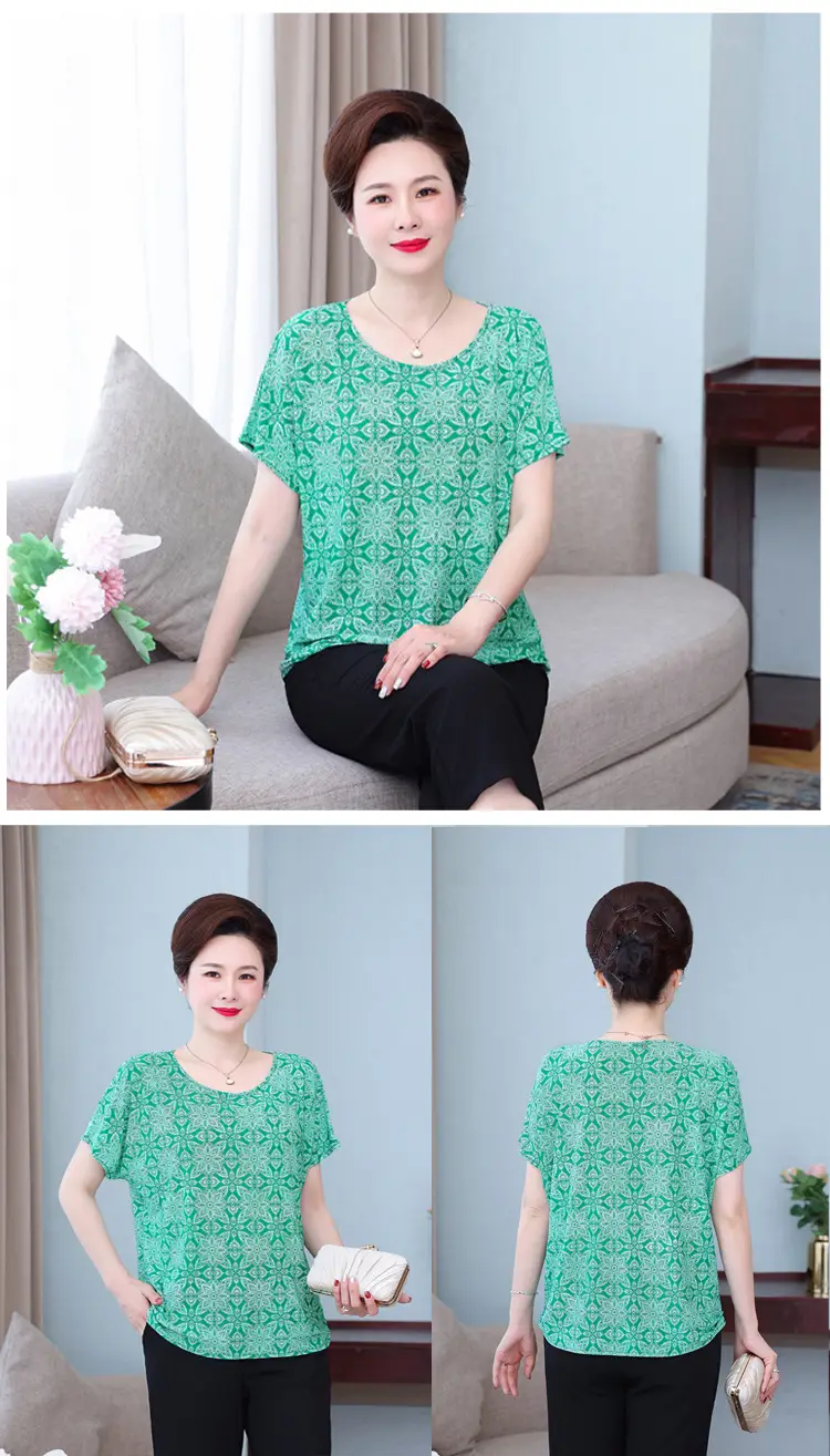 Middle-aged Eldering Bat Sleeve T-Shirt Silk Summer — feature 21