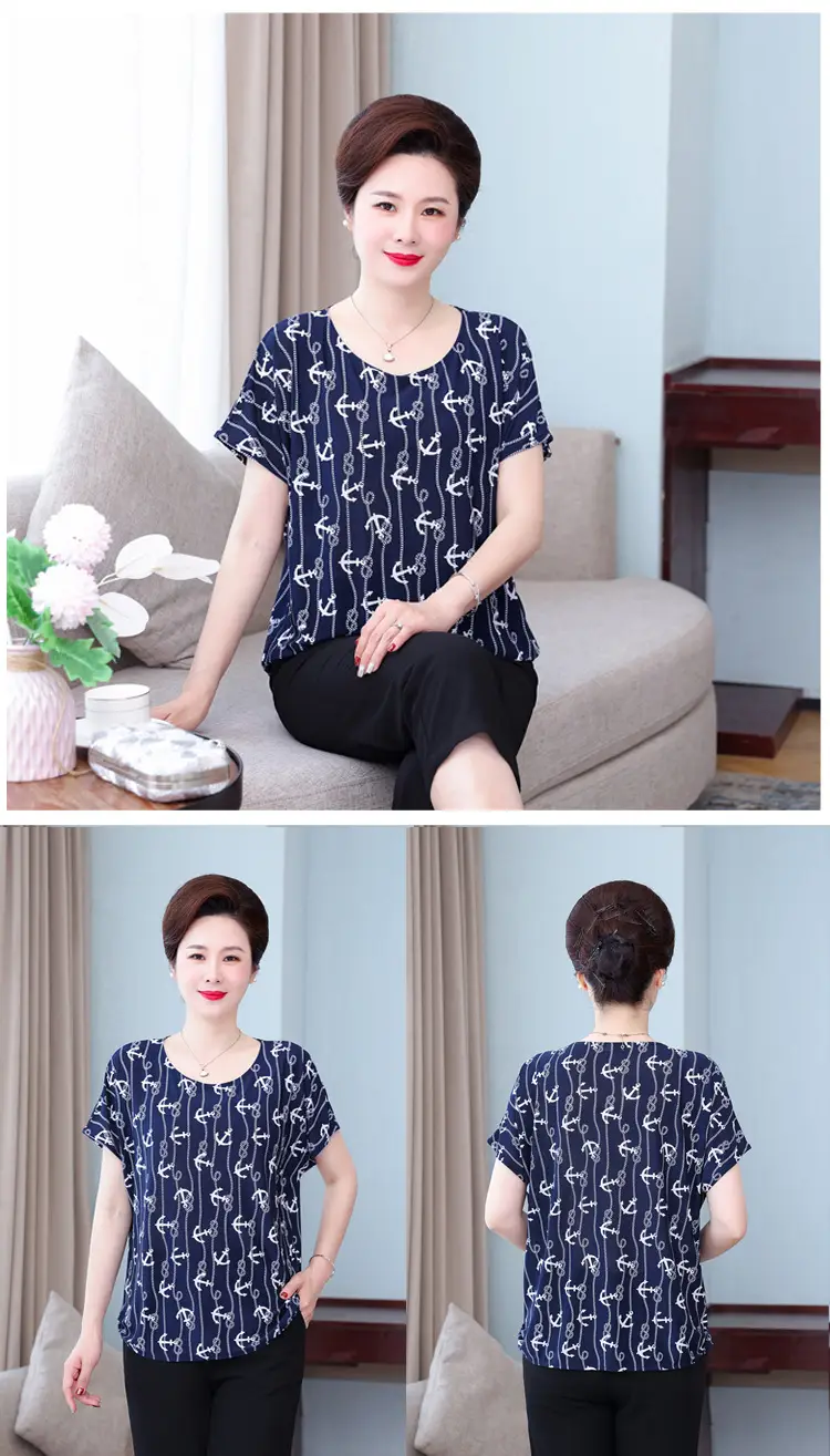 Middle-aged Eldering Bat Sleeve T-Shirt Silk Summer — feature 23