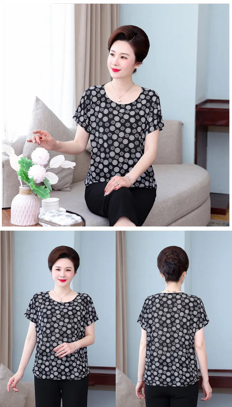 Middle-aged Eldering Bat Sleeve T-Shirt Silk Summer — feature 24