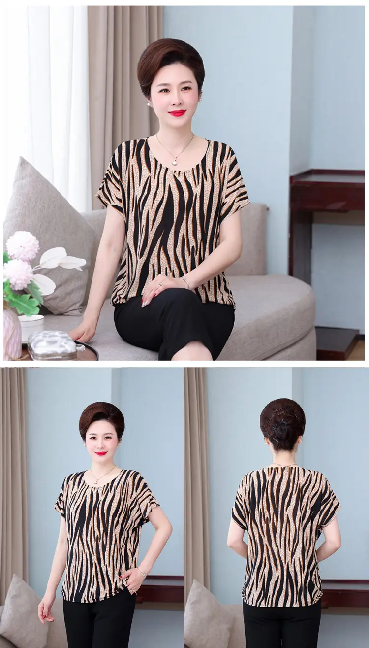 Middle-aged Eldering Bat Sleeve T-Shirt Silk Summer — feature 26