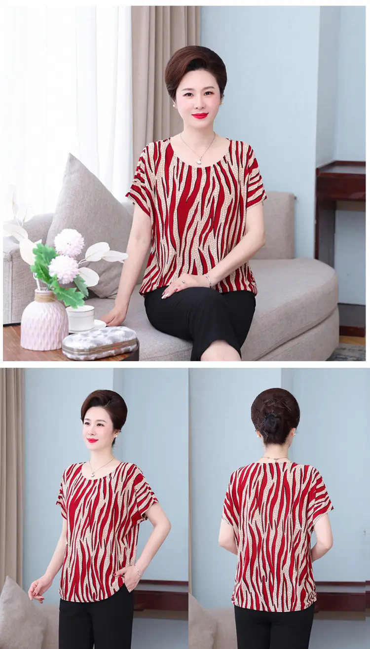 Middle-aged Eldering Bat Sleeve T-Shirt Silk Summer — feature 27