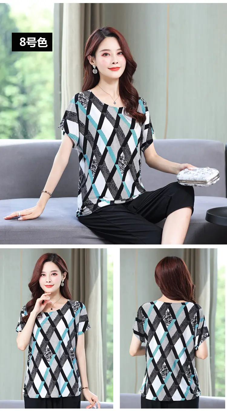 Middle-aged Eldering Bat Sleeve T-Shirt Silk Summer — feature 31