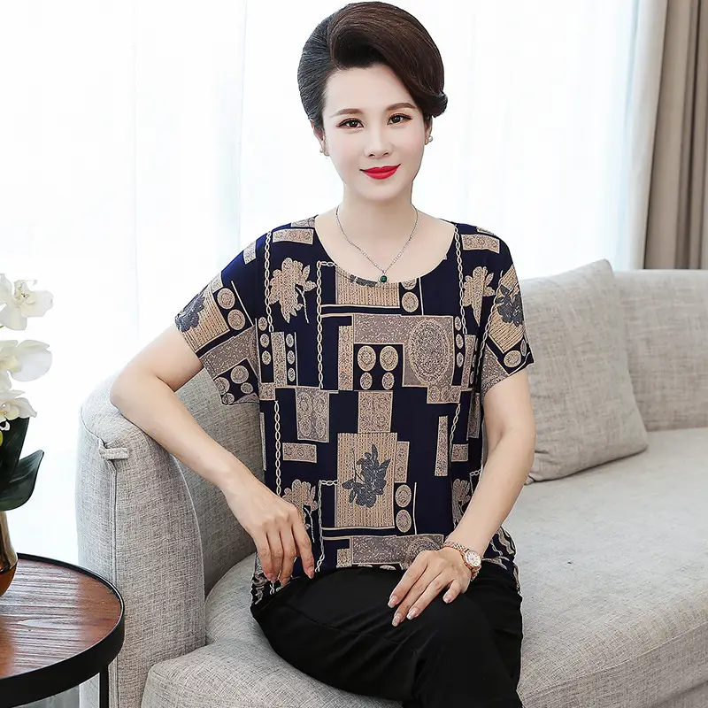 Middle-aged Eldering Bat Sleeve T-Shirt Silk Summer - Image 10