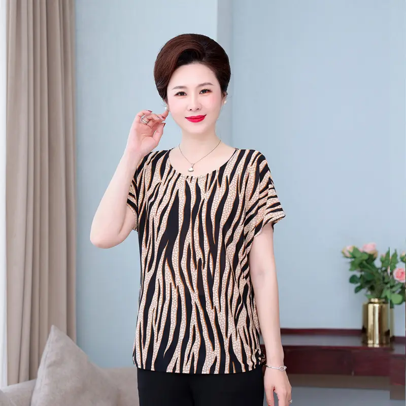 Middle-aged Eldering Bat Sleeve T-Shirt Silk Summer - Image 11