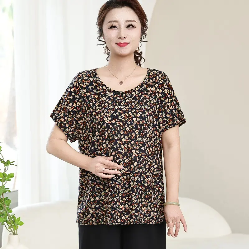 Middle-aged Eldering Bat Sleeve T-Shirt Silk Summer - Image 13