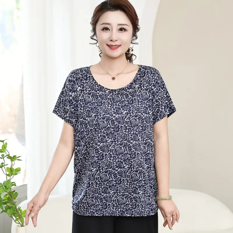 Middle-aged Eldering Bat Sleeve T-Shirt Silk Summer - Image 16