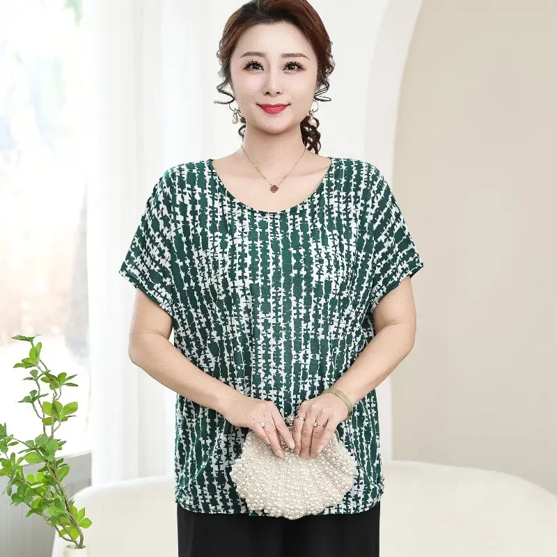 Middle-aged Eldering Bat Sleeve T-Shirt Silk Summer - Image 18