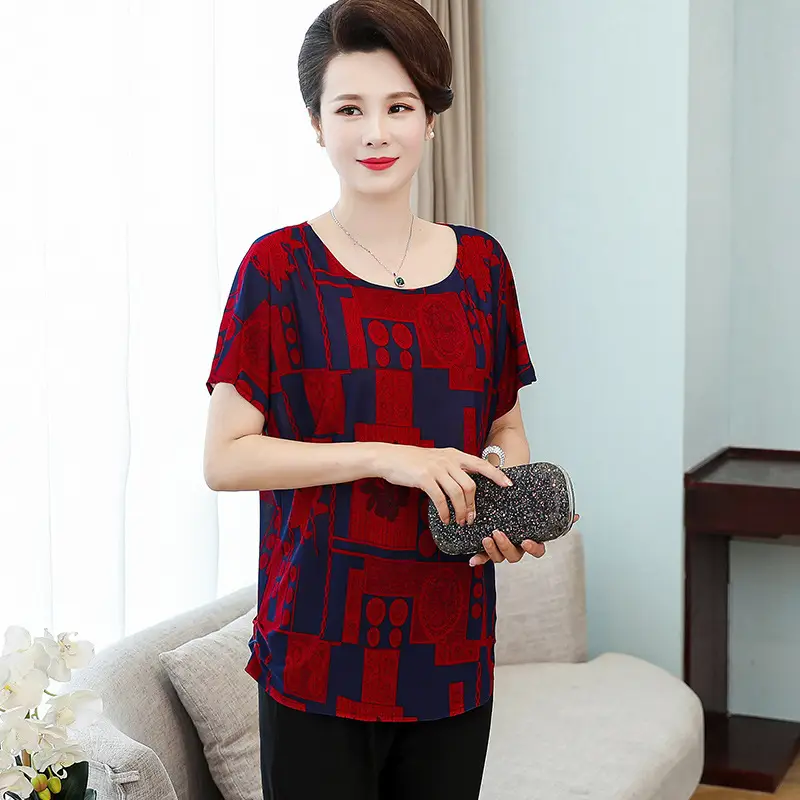 Middle-aged Eldering Bat Sleeve T-Shirt Silk Summer - Image 4