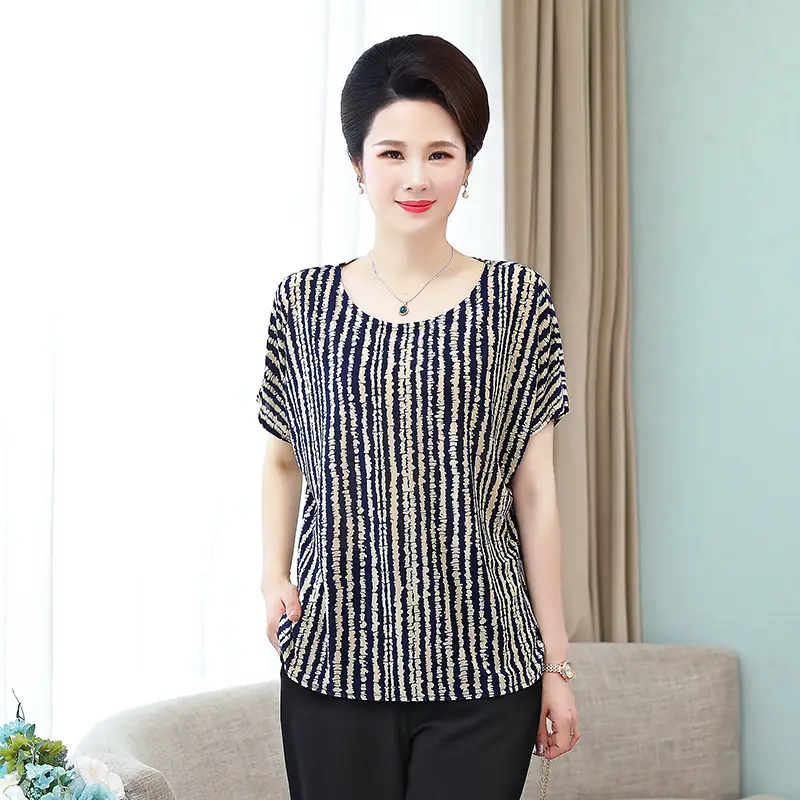 Middle-aged Eldering Bat Sleeve T-Shirt Silk Summer - Image 5