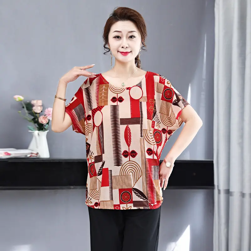 Middle-aged Eldering Bat Sleeve T-Shirt Silk Summer - Image 7