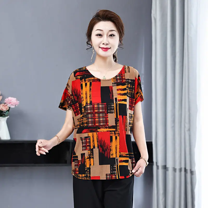 Middle-aged Eldering Bat Sleeve T-Shirt Silk Summer - Image 8