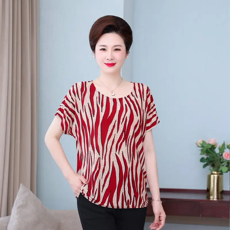 Middle-aged Eldering Bat Sleeve T-Shirt Silk Summer - Image 9