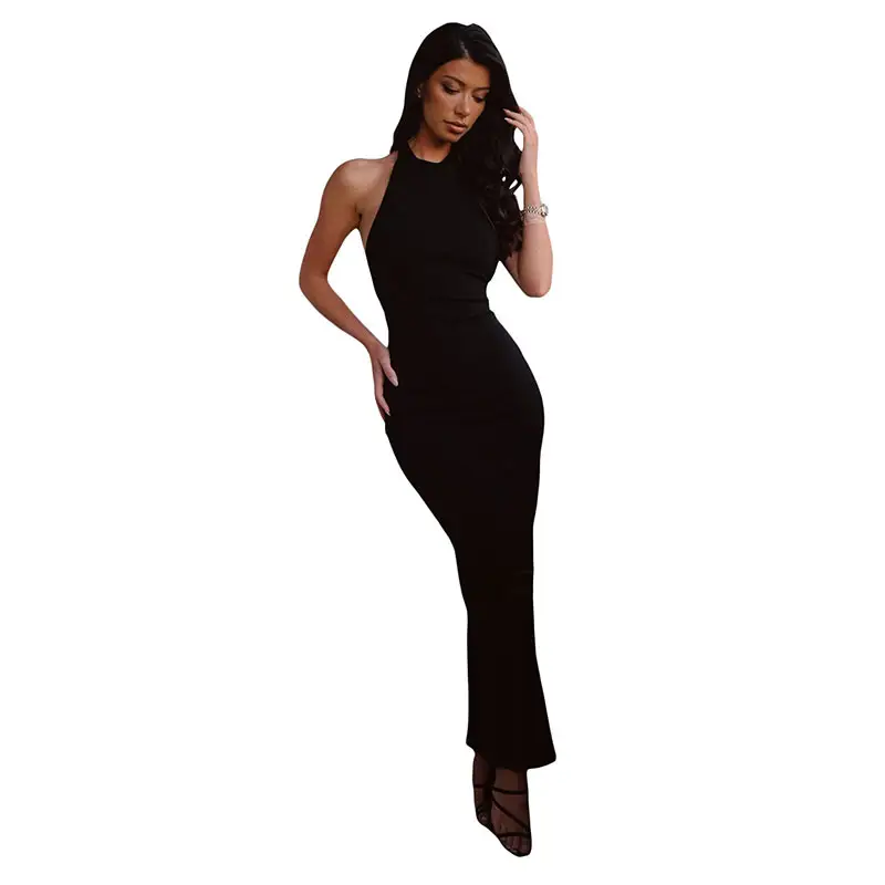 Black Slim Fit Backless Dress for Women - Image 6