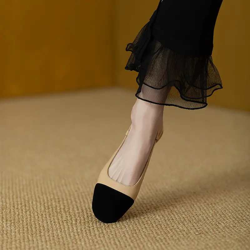 Women Low Heel Sandals Black Beige Flat — feature 12