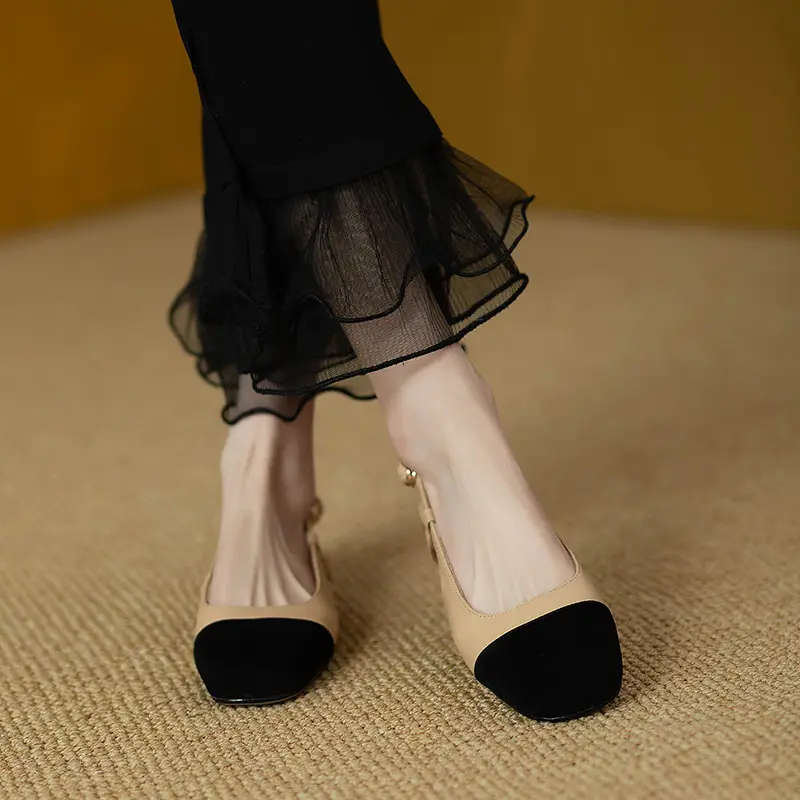 Women Low Heel Sandals Black Beige Flat — feature 13