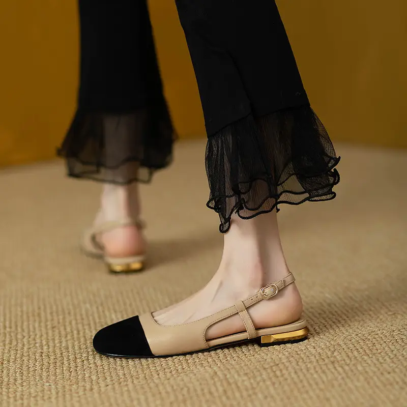 Women Low Heel Sandals Black Beige Flat — feature 14