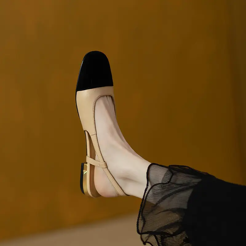Women Low Heel Sandals Black Beige Flat — feature 15