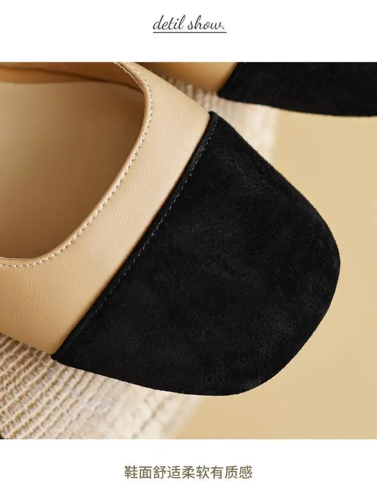 Women Low Heel Sandals Black Beige Flat — feature 5