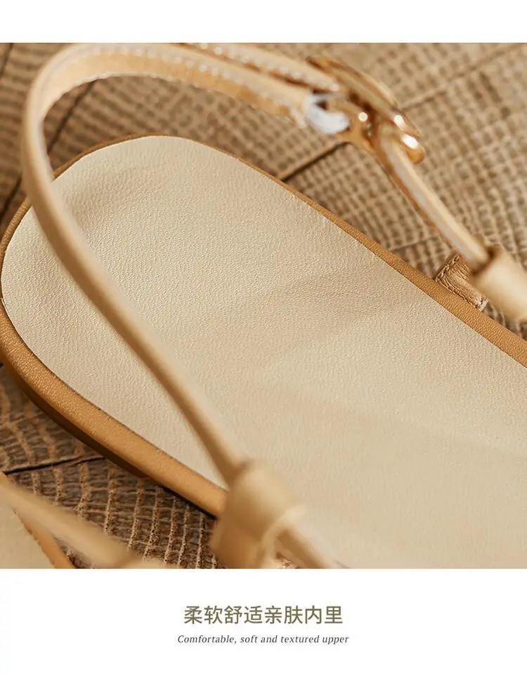 Women Low Heel Sandals Black Beige Flat — feature 6