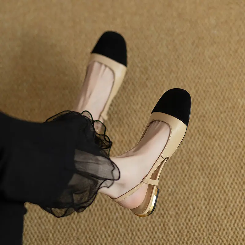 Women Low Heel Sandals Black Beige Flat — feature 8