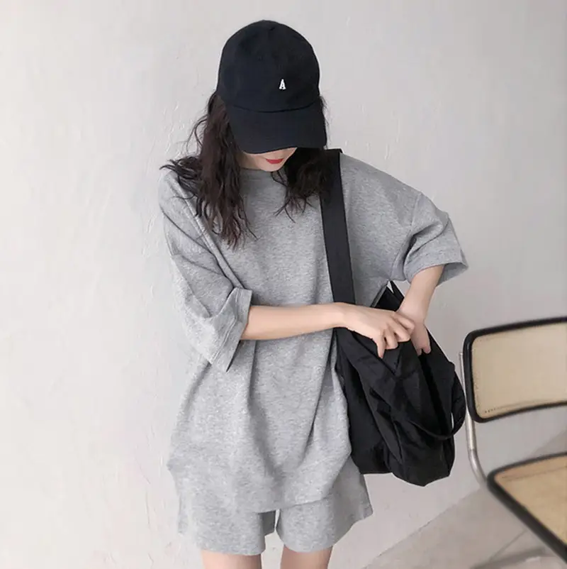 Women's 2025 Grey Casual Shorts Set with Cap - Image 6