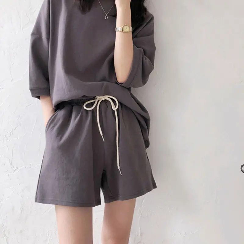 Women's 2025 Grey Casual Shorts Set with Cap - Image 2