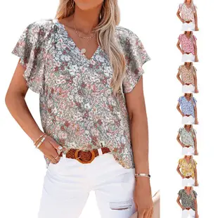 2025 Printed V-Neck Short Sleeve Top for Women — feature 15