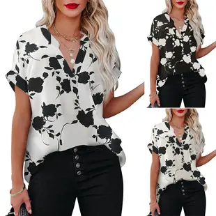 2025 Printed V-Neck Short Sleeve Top for Women — feature 21