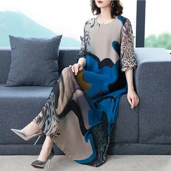 Women Printed Mid-Length Loose Straight Dress Plus Size Summer New - Image 3
