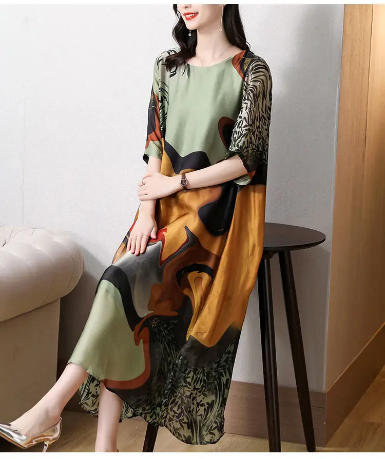 Women Printed Mid-Length Loose Straight Dress Plus Size Summer New - Image 6