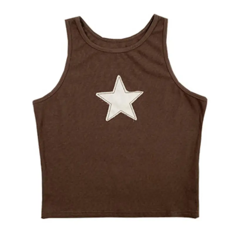 Women Sleeveless Star Printed V-Neck Vest White 2022