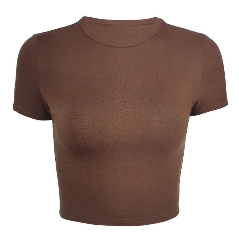Black Cotton Elastic Slim Crewneck T-Shirt for Women - Image 7