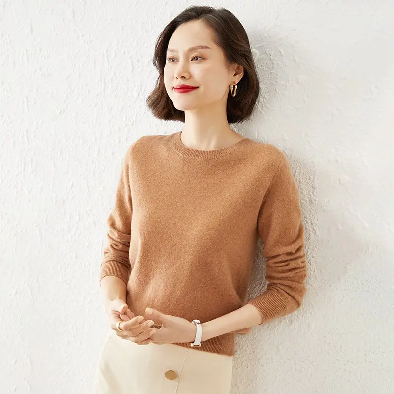 Blue Low Round Neck Long Sleeve Women's Sweater - Image 11