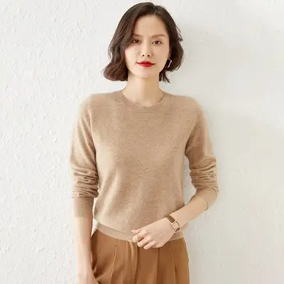 Blue Low Round Neck Long Sleeve Women's Sweater - Image 6