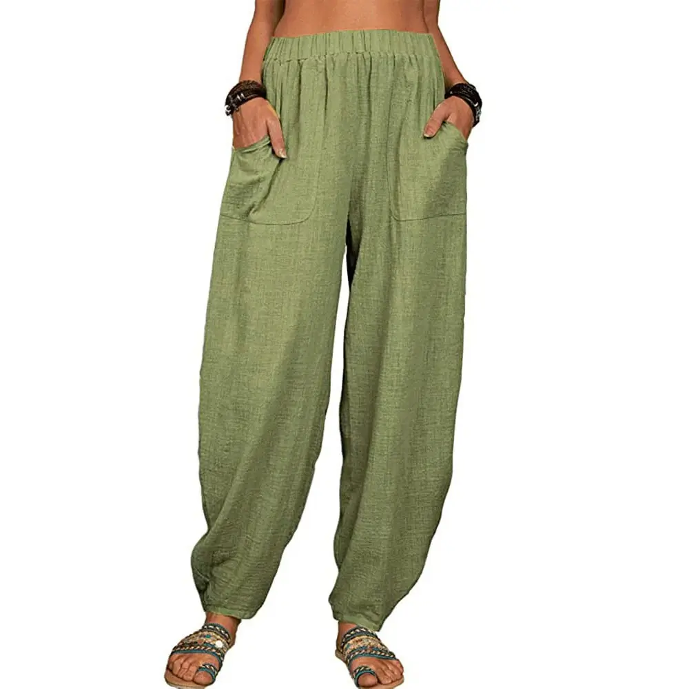 Women Loose Cotton Linen Casual Pants Black