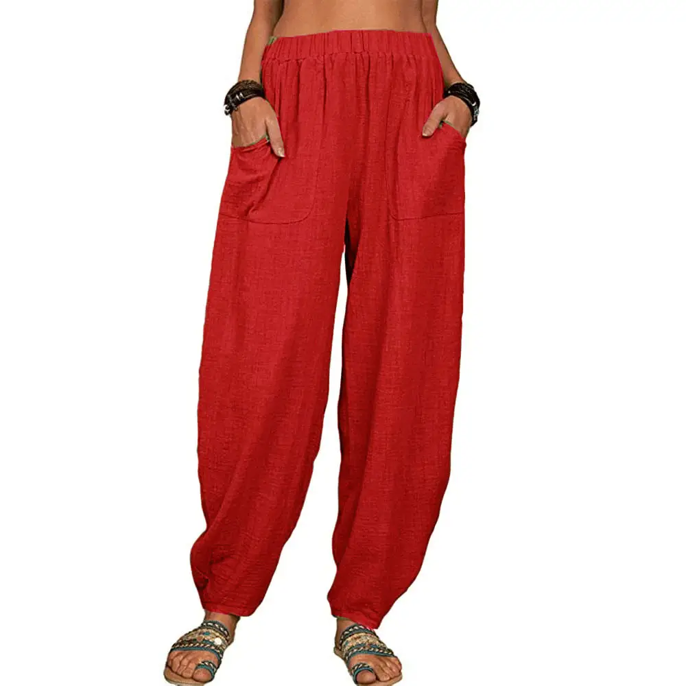 Women Loose Cotton Linen Casual Pants Black