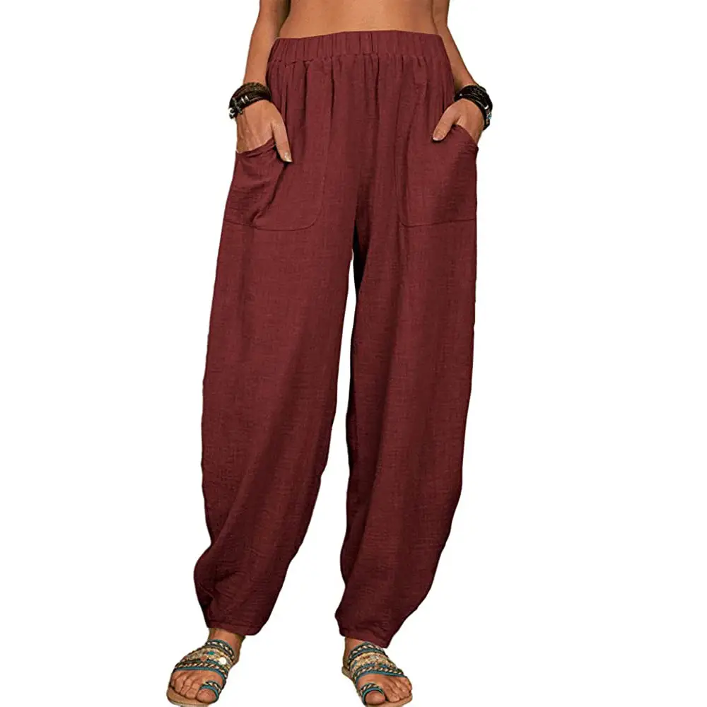 Women Loose Cotton Linen Casual Pants Black